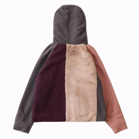 Vintage Zip Up Fleece Color Block Coat