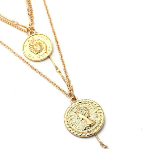 Multilayer Carved Coin Necklace