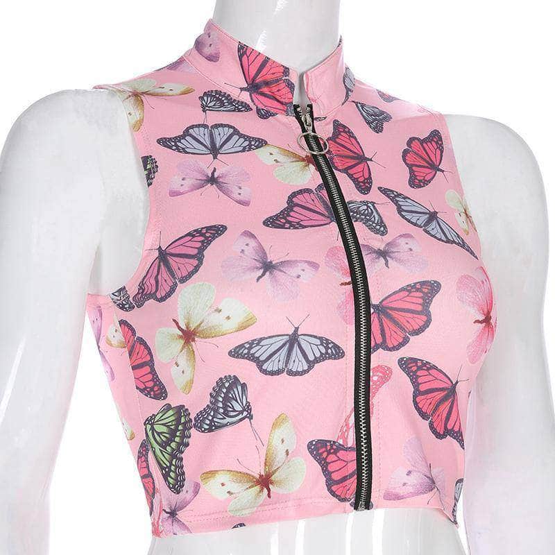 Butterfly Zipper Tank Top And Skirt (Sold Separately)